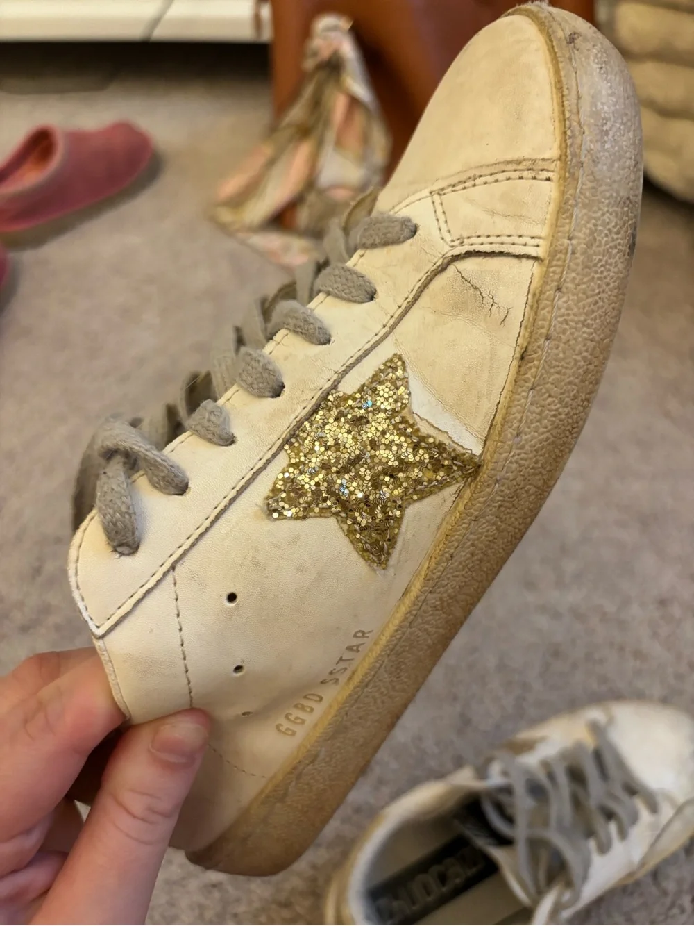 Golden Goose White Sneakers with Gold Glitter Star dupe